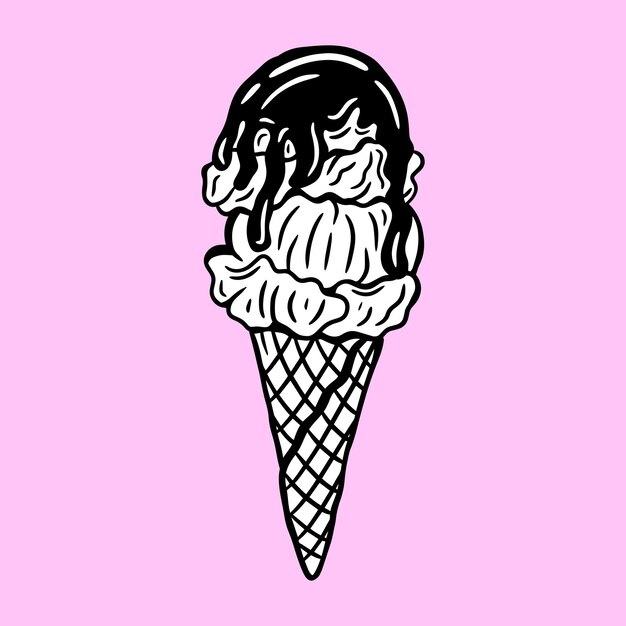 Dibujado a mano Helado Comida Postre Pasteles Menú Café Restaurantes ilustración