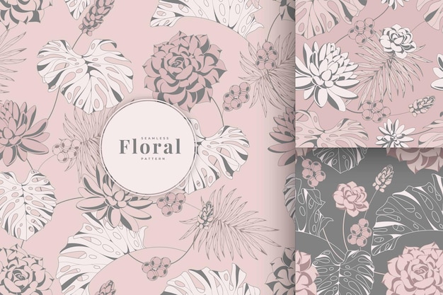 Dibujado a mano hermosa colección de patrones florales en color pastel