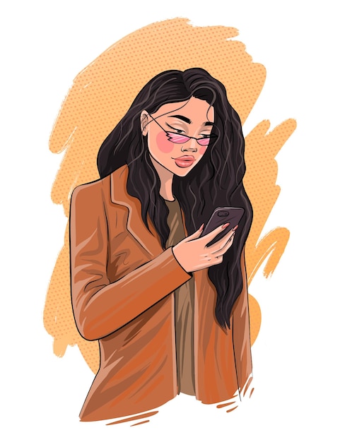 Vector dibujado a mano hermosa mujer joven ilustración