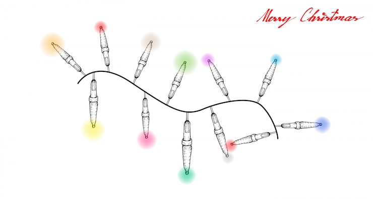 Vector dibujado a mano de hermosas luces navideñas colgando en el aire