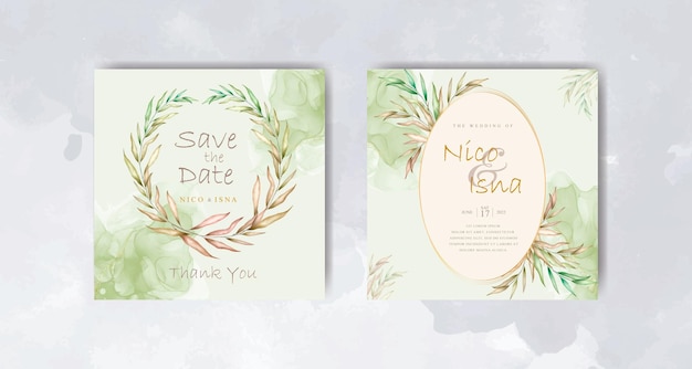 dibujado a mano hojas verdes tarjeta de invitación de boda