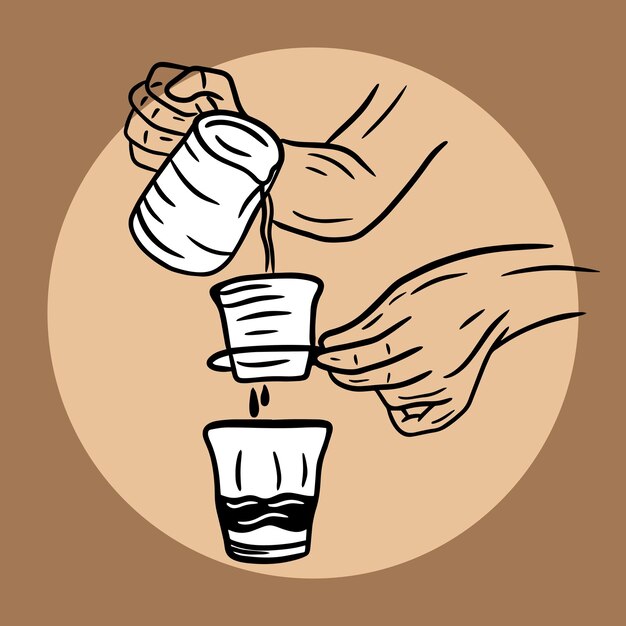 Dibujado a mano Hold Coffee Cream Bebida Postre Tienda Copa de vidrio Menú Café Restaurantes Ilustración