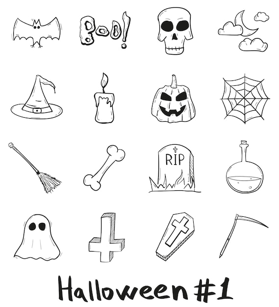 Dibujado a mano icono de vacaciones místicas de halloween en estilo doodle aislado.