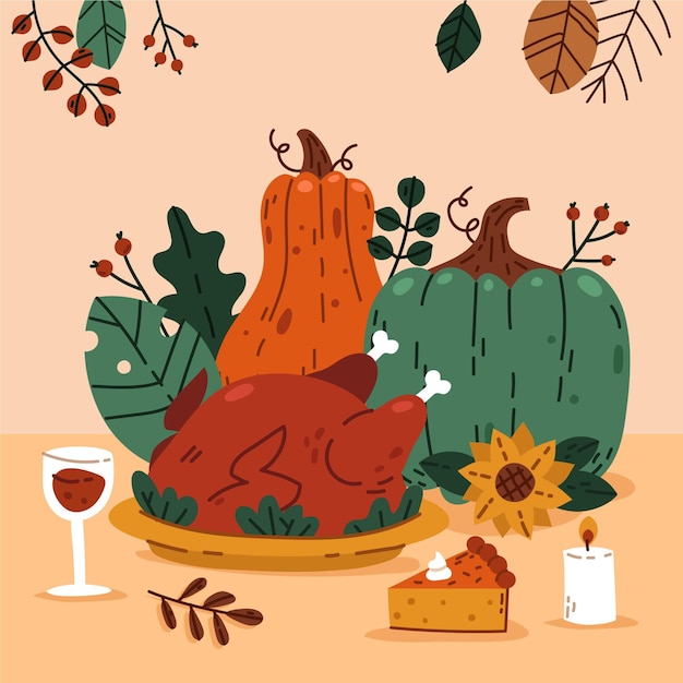 Dibujado a mano ilustración de acción de gracias plana