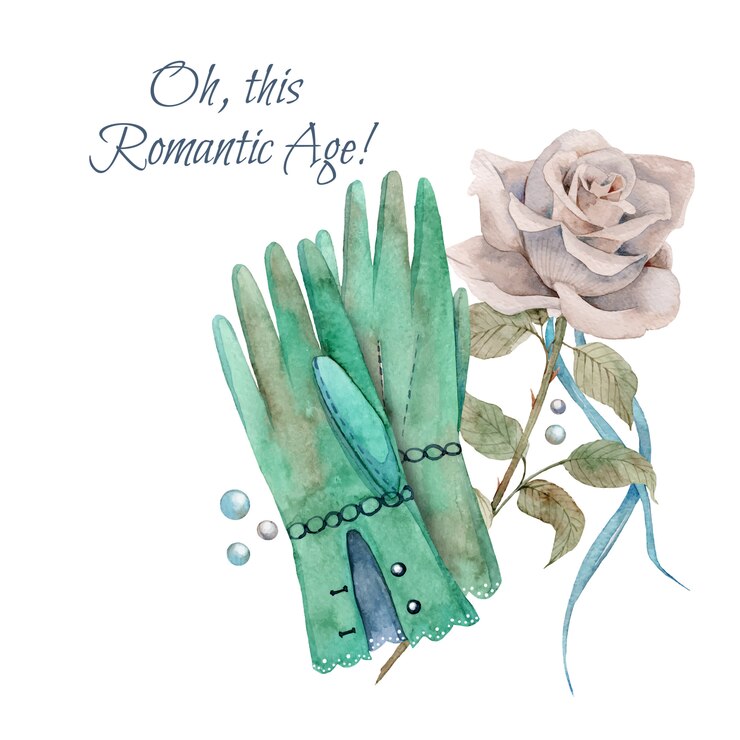 Vector dibujado a mano ilustración acuarela de rosa vintage y guantes