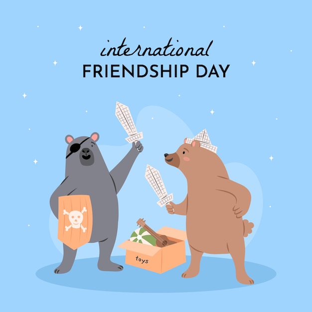 Dibujado a mano ilustración de animales del día de la amistad