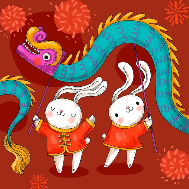 Dibujado a mano ilustración de año nuevo chino