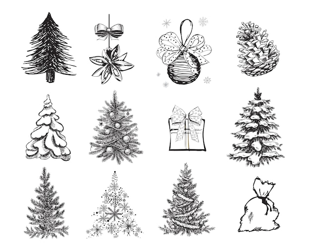 Dibujado a mano ilustración de árbol de navidad