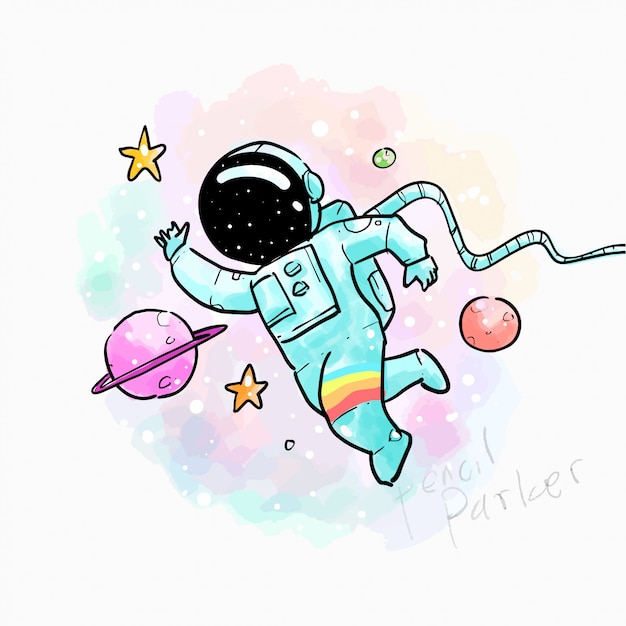 Dibujado a mano ilustración de astronauta