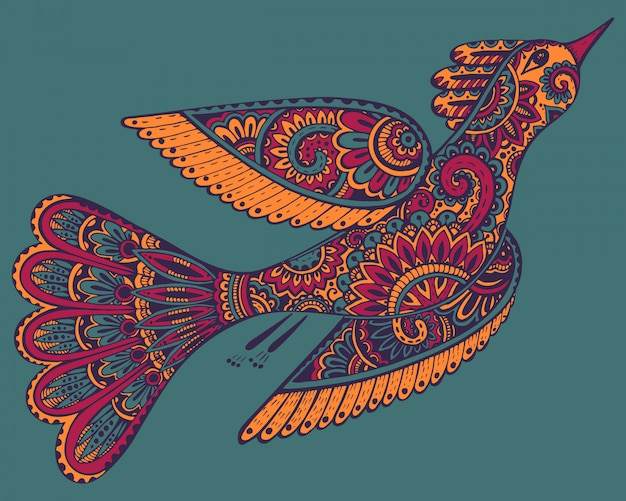 Dibujado a mano ilustración de aves ornamentales de fantasía.