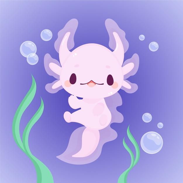 Vector dibujado a mano ilustración de axolotl de diseño plano