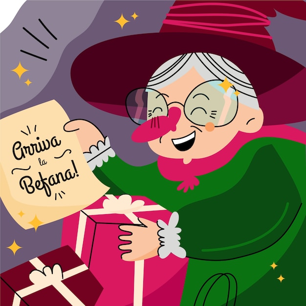 Vector dibujado a mano ilustración de befana