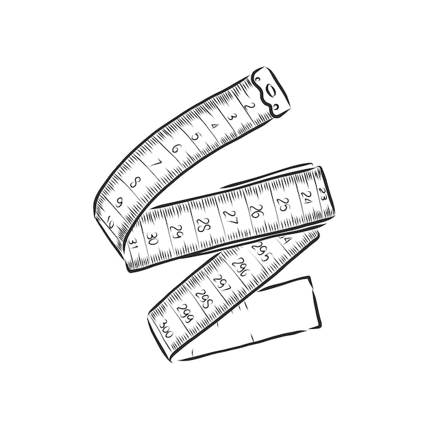 Dibujado a mano, ilustración de boceto de cinta métrica. ilustración de esbozo de vector de cinta de centímetro