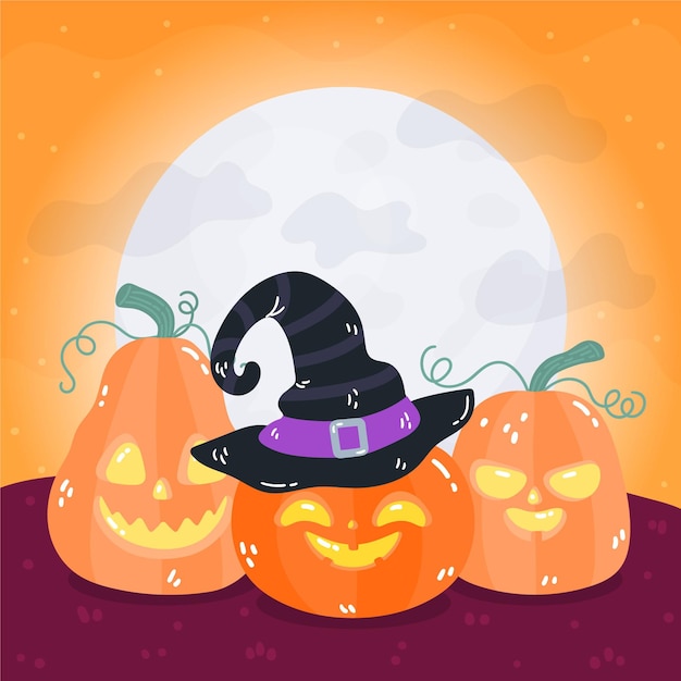 Dibujado a mano ilustración de calabaza de halloween plana