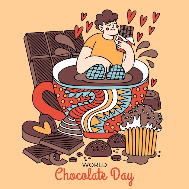 Vector dibujado a mano ilustración de celebración del día mundial del chocolate