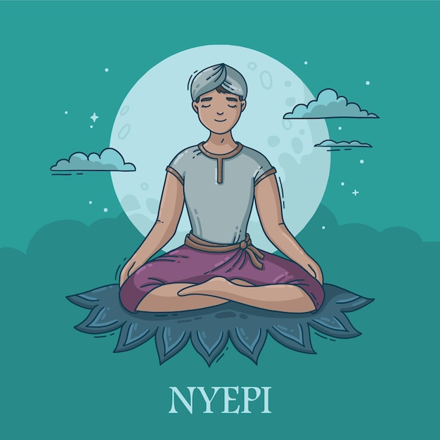 Dibujado a mano ilustración de celebración de nyepi