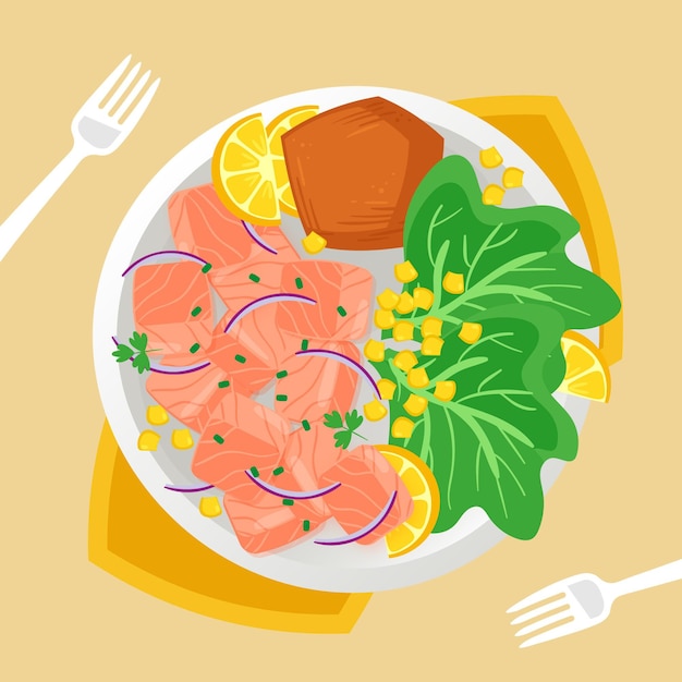 Vector dibujado a mano ilustración de ceviche