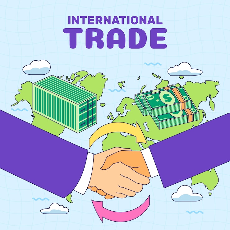 Vector dibujado a mano ilustración de comercio internacional