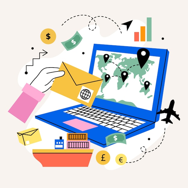 Dibujado a mano ilustración de comercio internacional