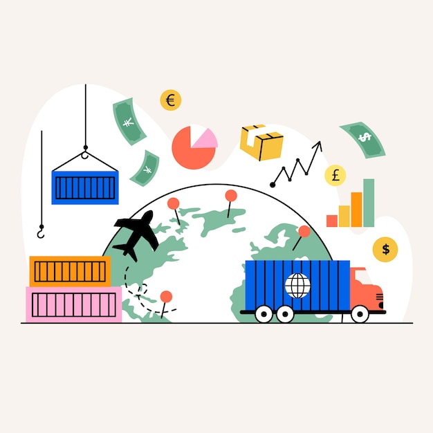 Dibujado a mano ilustración de comercio internacional