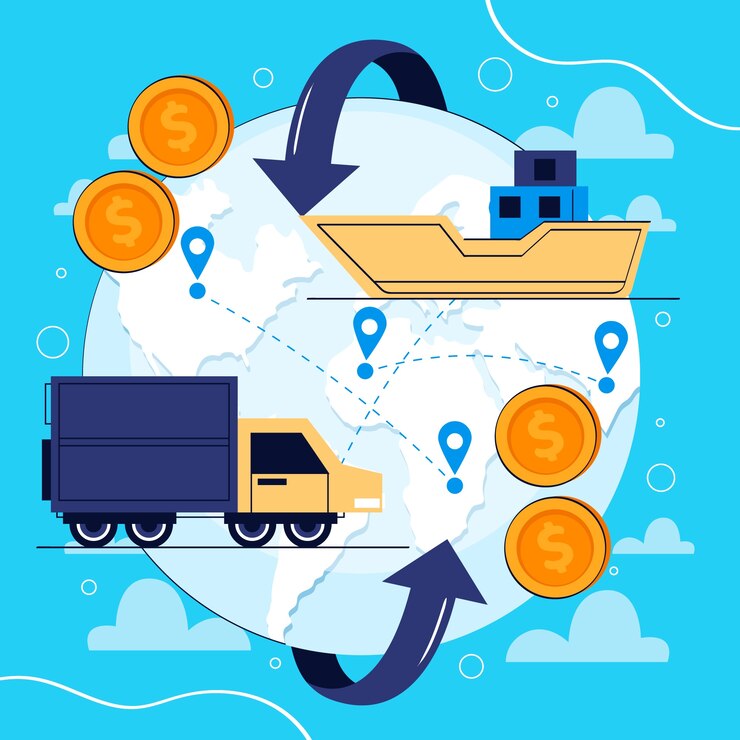 Vector dibujado a mano ilustración de comercio internacional