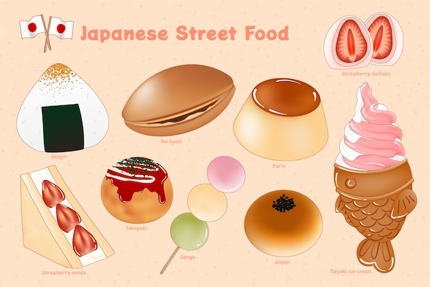 Dibujado a mano ilustración de comida callejera japonesa