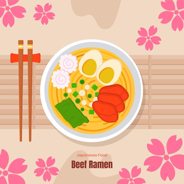 Vector dibujado a mano ilustración de comida japonesa de diseño plano