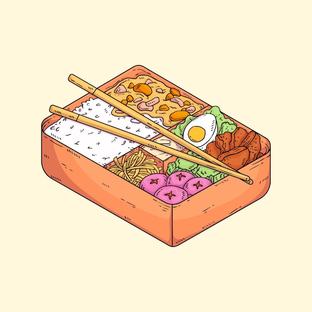 Vector dibujado a mano ilustración de comida japonesa de diseño plano