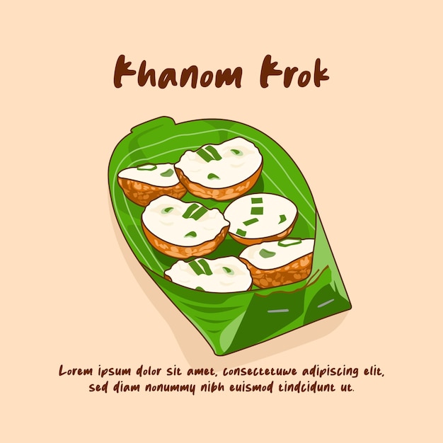 Vector dibujado a mano ilustración de comida tradicional de tailandia khanom krok