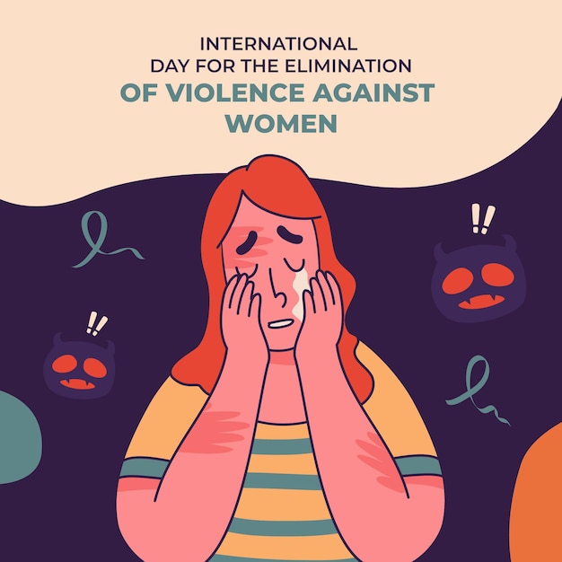 Vector dibujado a mano ilustración del día internacional para la eliminación de la violencia contra la mujer