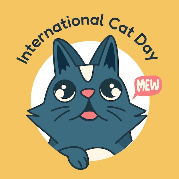 Vector dibujado a mano ilustración del día internacional del gato con gato