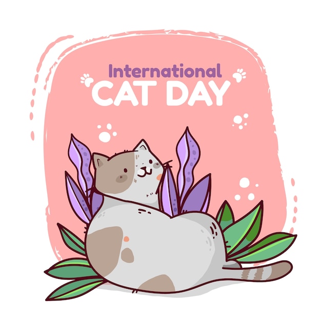 Vector dibujado a mano ilustración del día internacional del gato