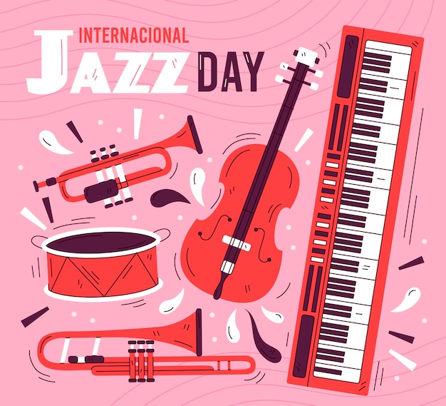 Vector dibujado a mano ilustración del día internacional del jazz