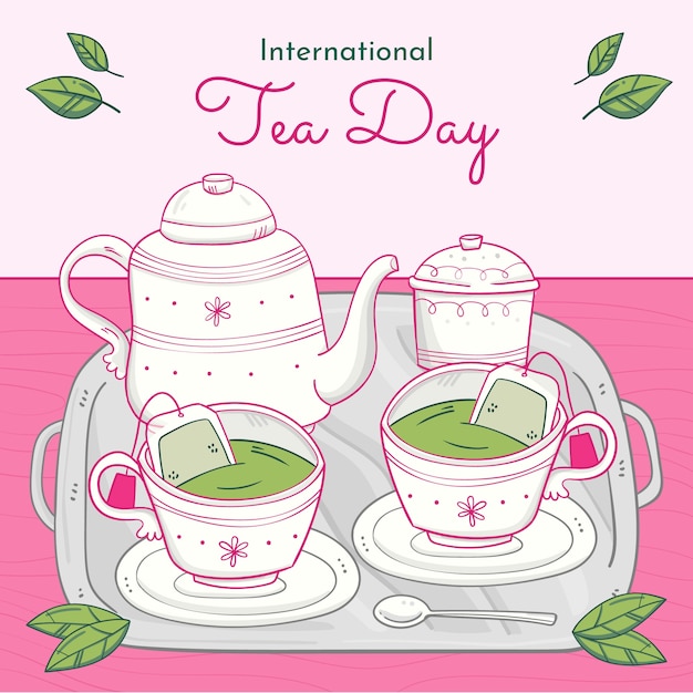 Dibujado a mano ilustración del día internacional del té