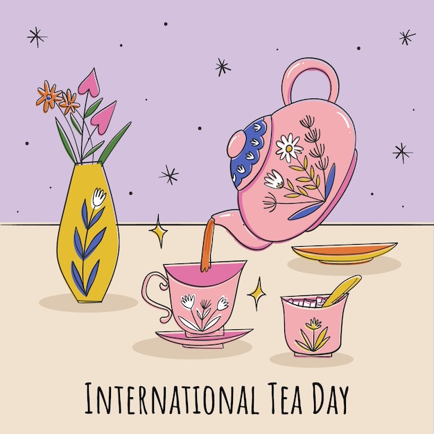 Vector dibujado a mano ilustración del día internacional del té