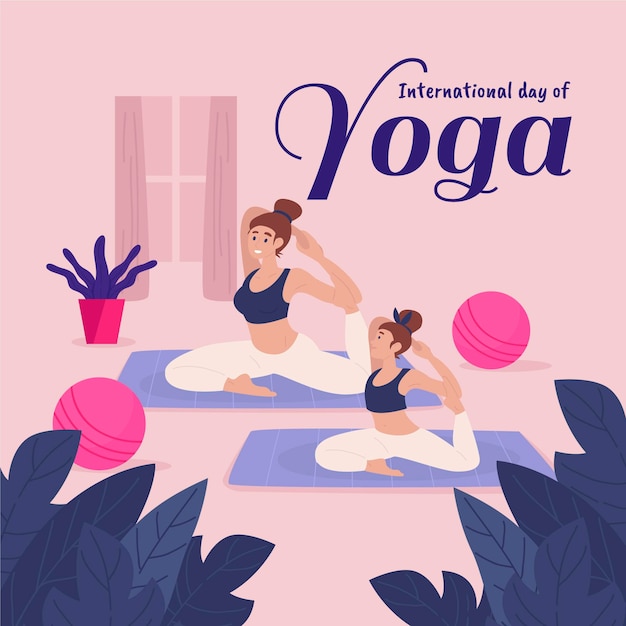 Vector dibujado a mano ilustración del día internacional del yoga