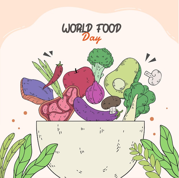 Vector dibujado a mano ilustración del día mundial de la alimentación