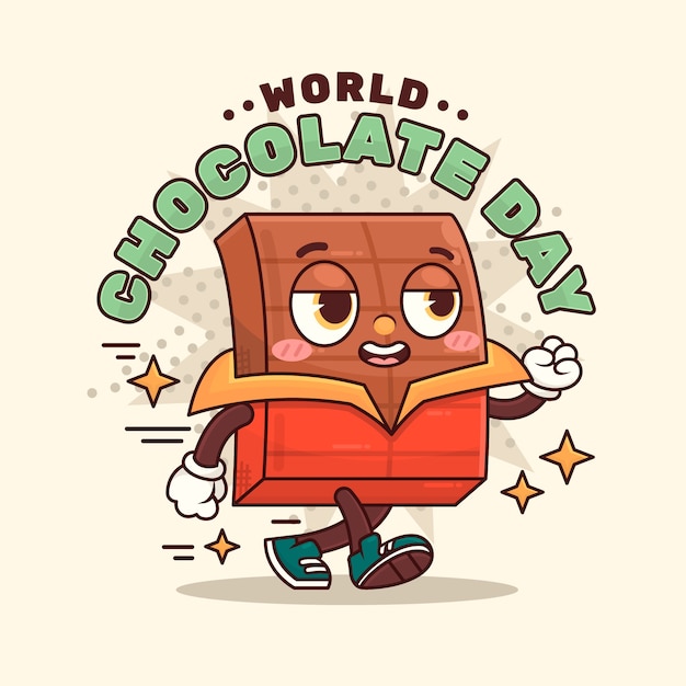 Dibujado a mano ilustración del día mundial del chocolate con barra de chocolate