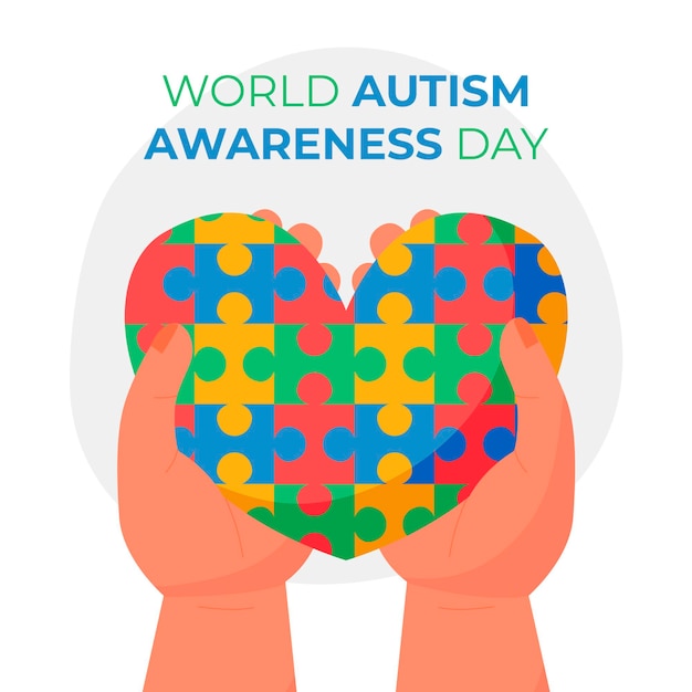 Dibujado a mano ilustración del día mundial de la concienciación sobre el autismo con piezas de rompecabezas