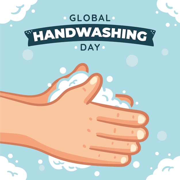 Dibujado a mano ilustración del día mundial del lavado de manos plano
