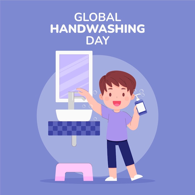 Dibujado a mano ilustración del día mundial del lavado de manos plano