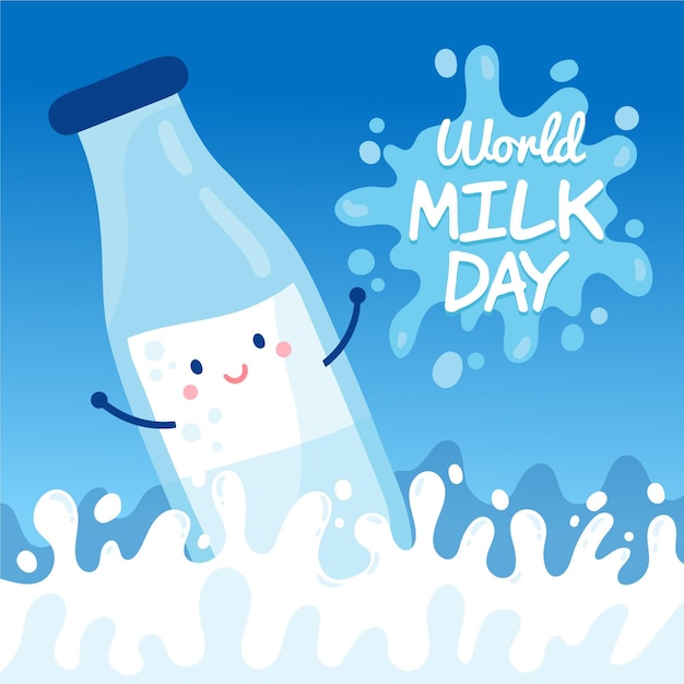 Vector dibujado a mano ilustración del día mundial de la leche