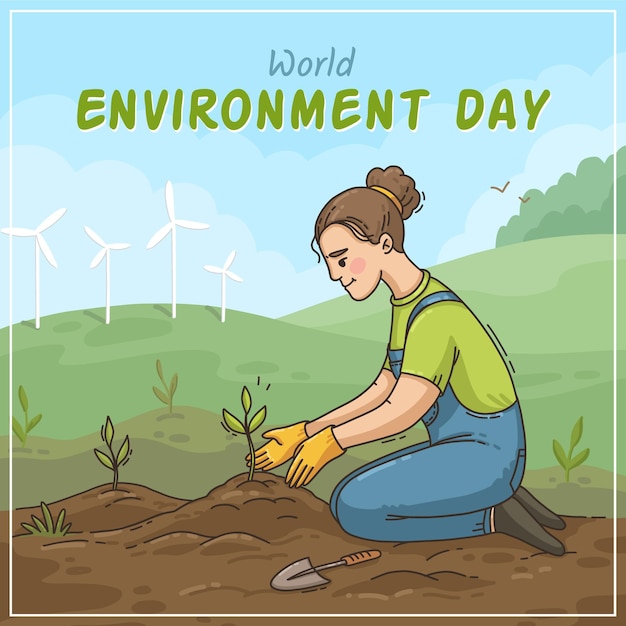 Dibujado a mano ilustración del día mundial del medio ambiente