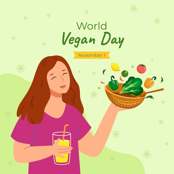 Vector dibujado a mano ilustración del día mundial del vegano
