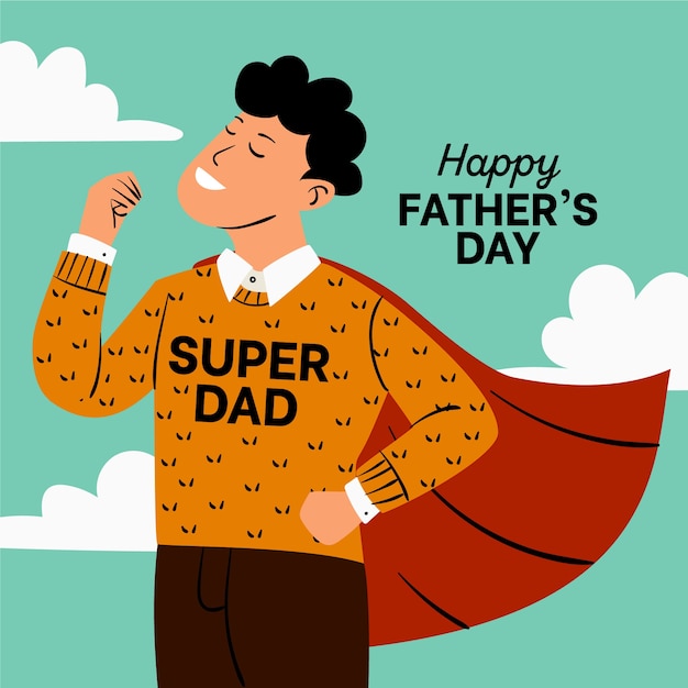 Vector dibujado a mano ilustración del día del padre con super papá