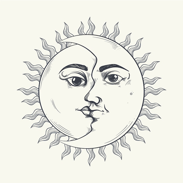 Dibujado a mano ilustración de dibujo de sol y luna