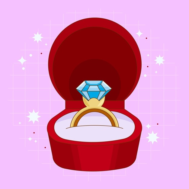 Vector dibujado a mano ilustración de dibujos animados de anillo de diamantes