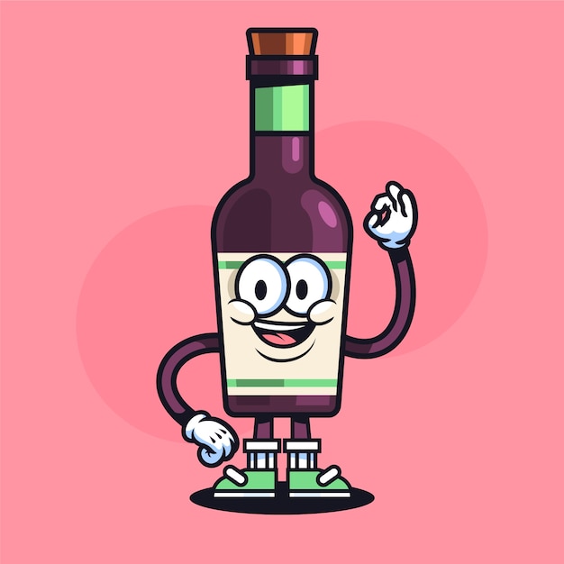 Dibujado a mano ilustración de dibujos animados de botella de vino