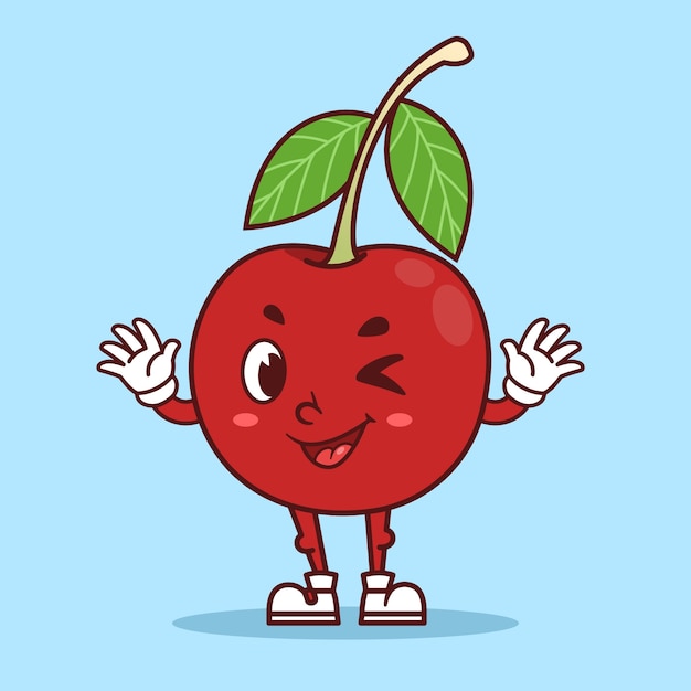Dibujado a mano ilustración de dibujos animados de cereza