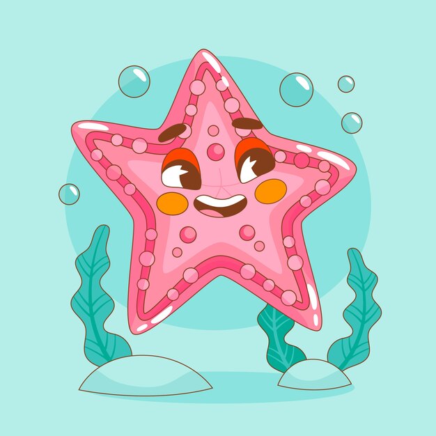 Vector dibujado a mano ilustración de dibujos animados de estrellas de mar